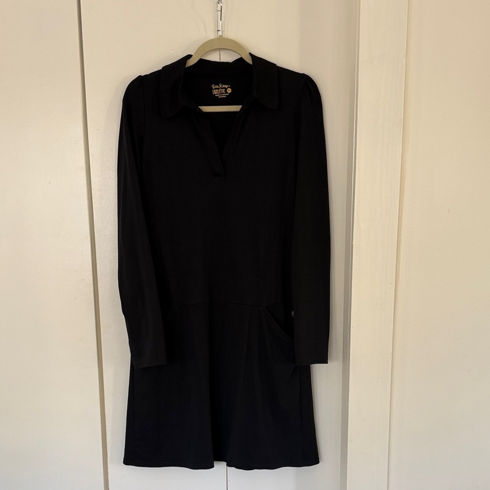 Lilly Pulitzer Brickell Dress UPF 50+ Black Collared Long Sleeve Size Medium - Picture 4 of 9